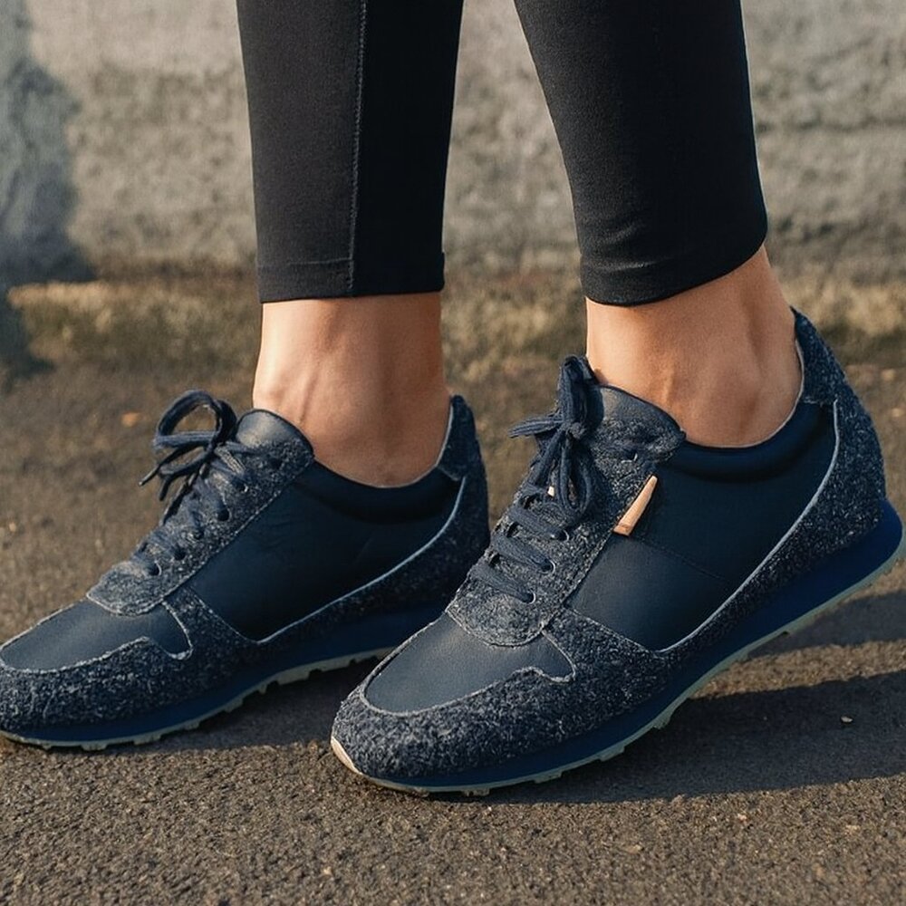 Califortunate Speedway Run Eyelash Fuzzy Leather Sneakers size 8 Navy Blue